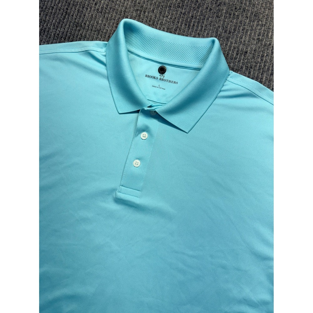 Brooks Brothers Mens Light Blue Performance Polo Shirt Large BB18220 Fleece